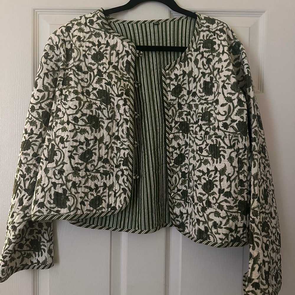 Floral Green and White Quilted Jacket